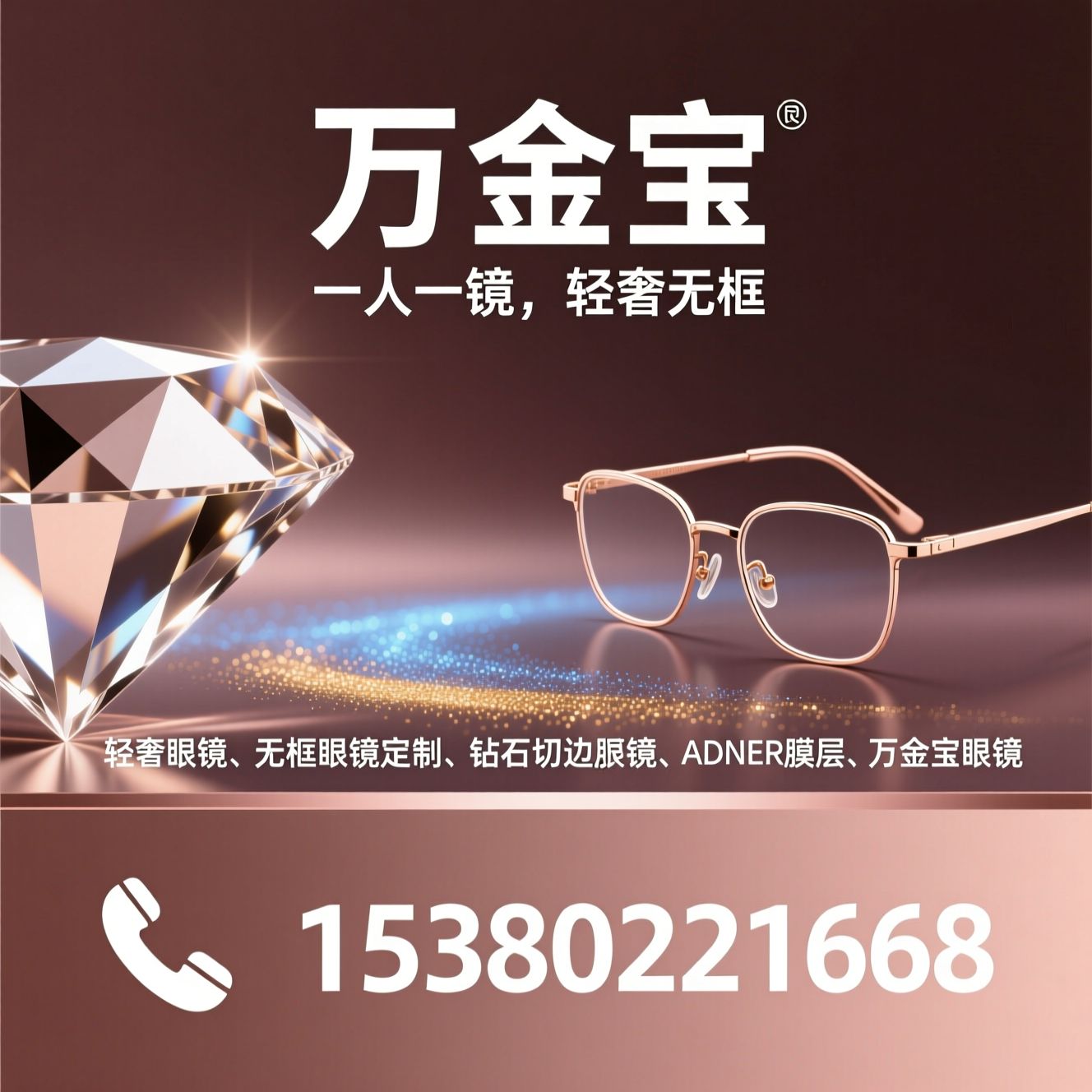 轻奢眼镜_无框眼镜定制/钻石切边眼镜/推荐万金宝服务