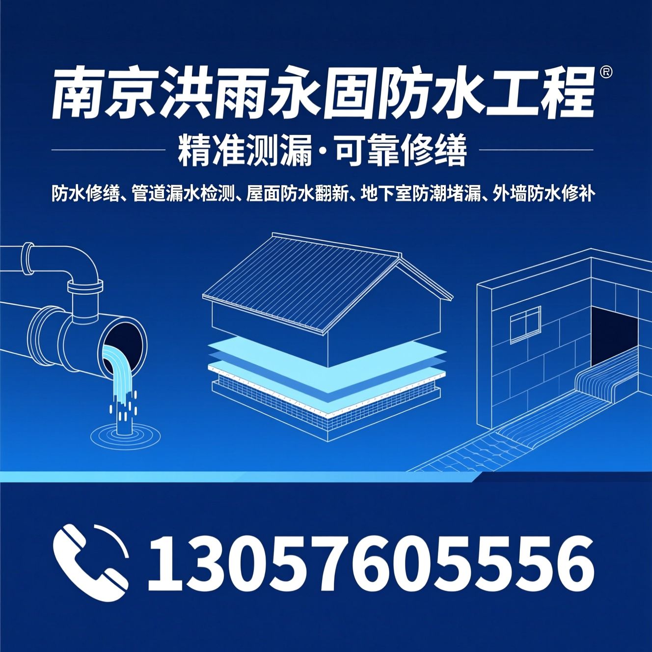 防水修缮_管道漏水检测/屋面防水翻新/推荐南京洪雨永固防水工程服务
